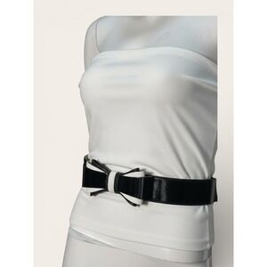 WHBM Black Patent Leather Bow Belt Elastic Stretch Waist Cincher S